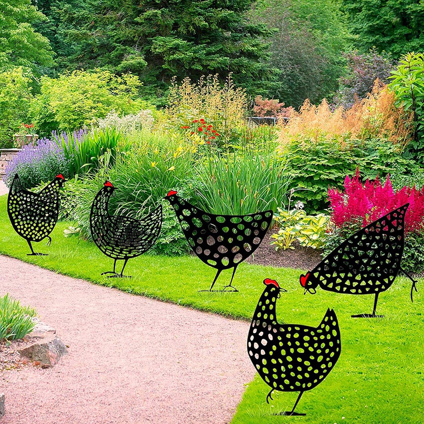 Poules Décoratives en Métal - Set de Fiches de Jardinage pour L' Extérieur