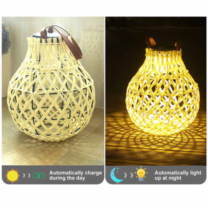 Lanterne Solaire LED en Rotin - Grand Éclairage Extérieur en Forme D' Ovale pour le Jardin et la Terrasse