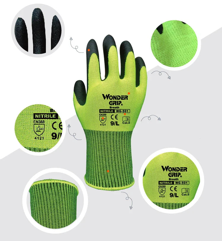 Gants de Travail avec Wunder - Grip - Gants Antidérapants pour le Jardinage et L' Artisanat
