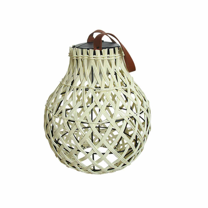 Lanterne Solaire LED en Rotin - Grand Éclairage Extérieur en Forme D' Ovale pour le Jardin et la Terrasse