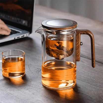 Théière en Verre avec Poignée en Bois - Théière Transparente pour le Plaisir du Thé