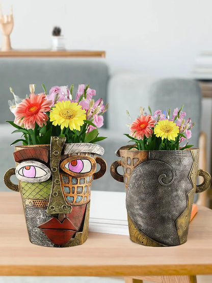 Pot de Fleurs Multicolore avec Visage - Décoration Créative pour la Maison et le Jardin