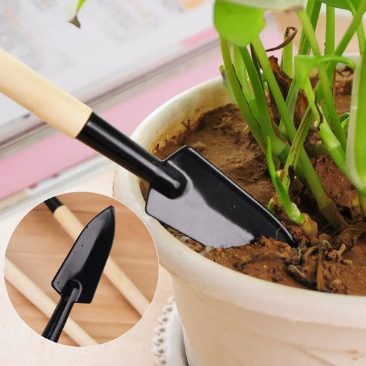 Set de 3 Outils de Jardinage avec Poignées en Bois - Pelle , Râteau et Binette Pratiques pour L' Entretien du Jardin