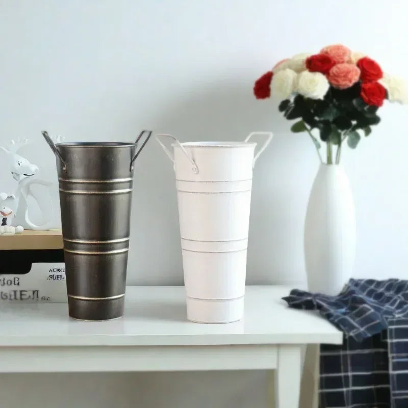 Pot De Fleurs En Fer Rétro Avec Poignées - Pot De Fleurs Décoratif En Métal Pour La Maison