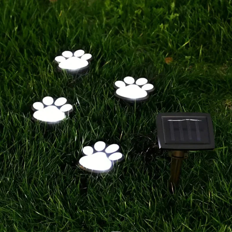 Lampe Solaire Au Design D' Empreinte De Patte - Éclairage De Jardin Led Multicolore Pour L' Extérieur