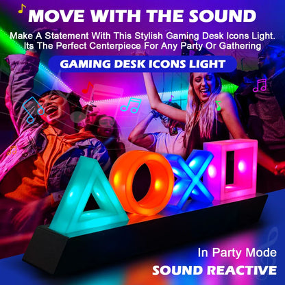 Lampe De Table LED Symboles Playstation - Lumière Décorative Contrôlée Par La Musique Pour Les Jeux Et La Chambre À Coucher