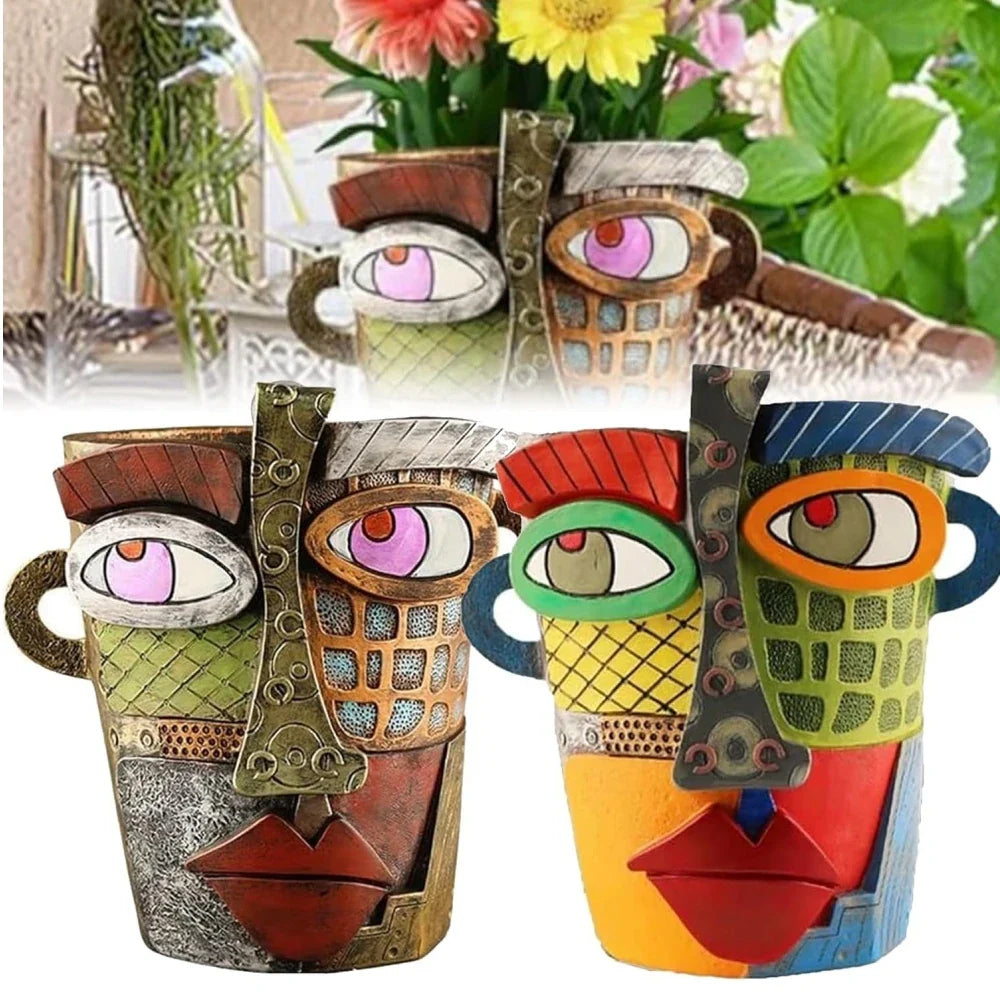 Pot de Fleurs Multicolore avec Visage - Décoration Créative pour la Maison et le Jardin