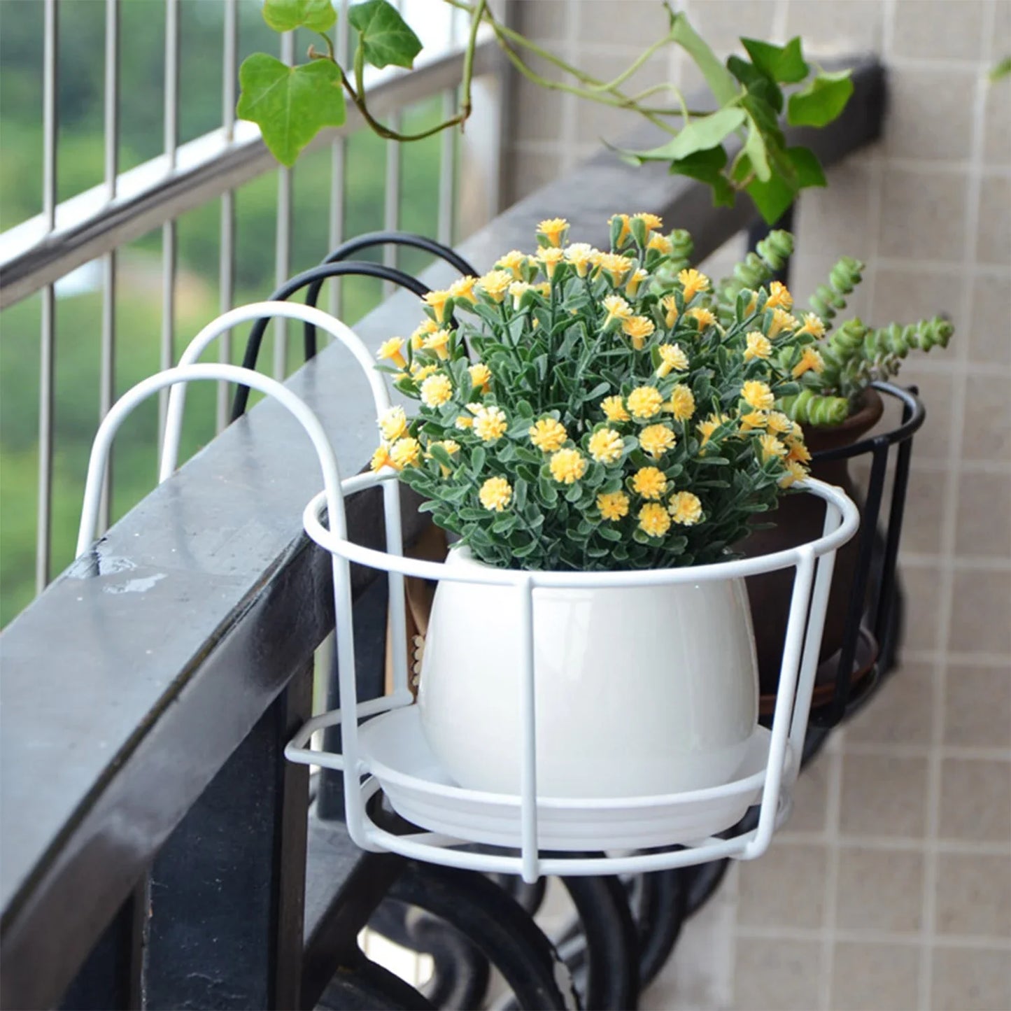Porte-plantes Pratique Avec Support Métallique Stable Pour Balcon Et Terrasse