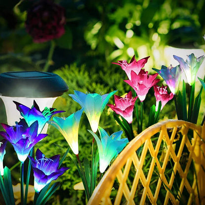 Lampes Florales Solaires à Led en Forme de Lys - Lumières de Jardin Changeant de Couleur avec Tige pour L' Extérieur