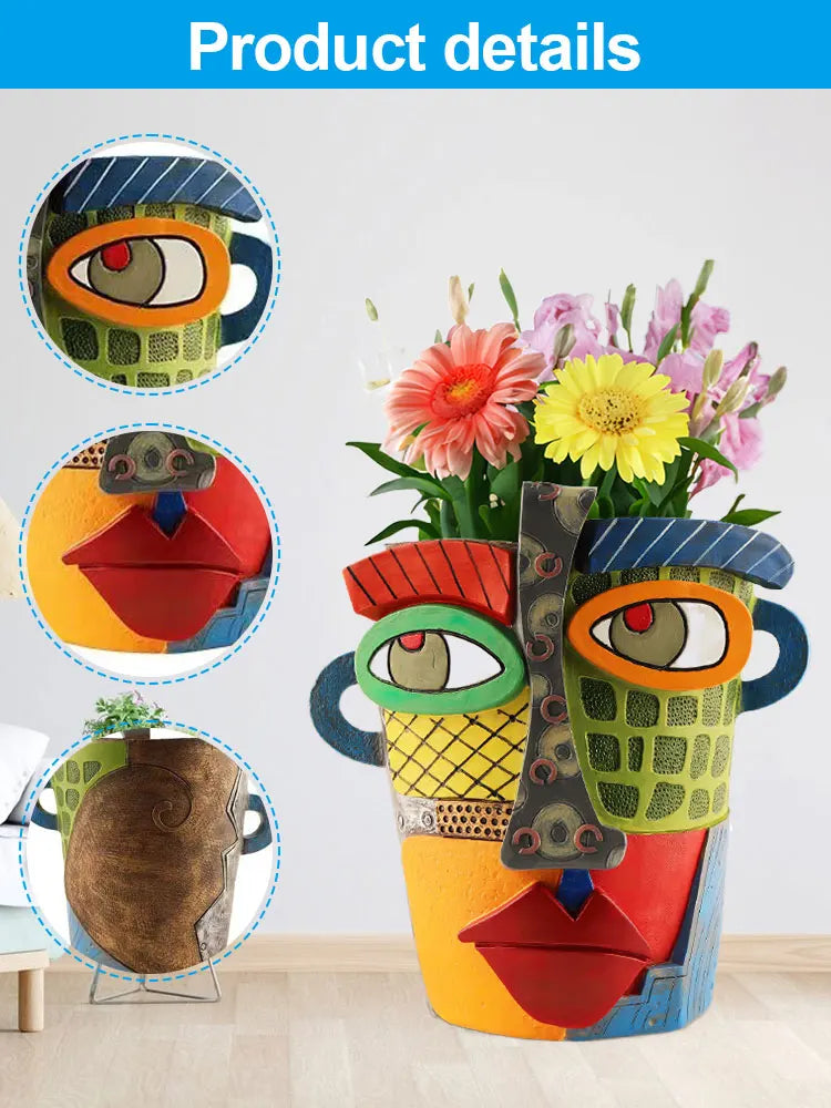 Pot de Fleurs Multicolore avec Visage - Décoration Créative pour la Maison et le Jardin