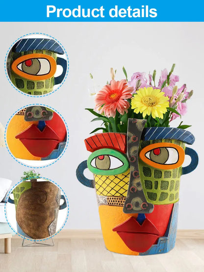 Pot de Fleurs Multicolore avec Visage - Décoration Créative pour la Maison et le Jardin