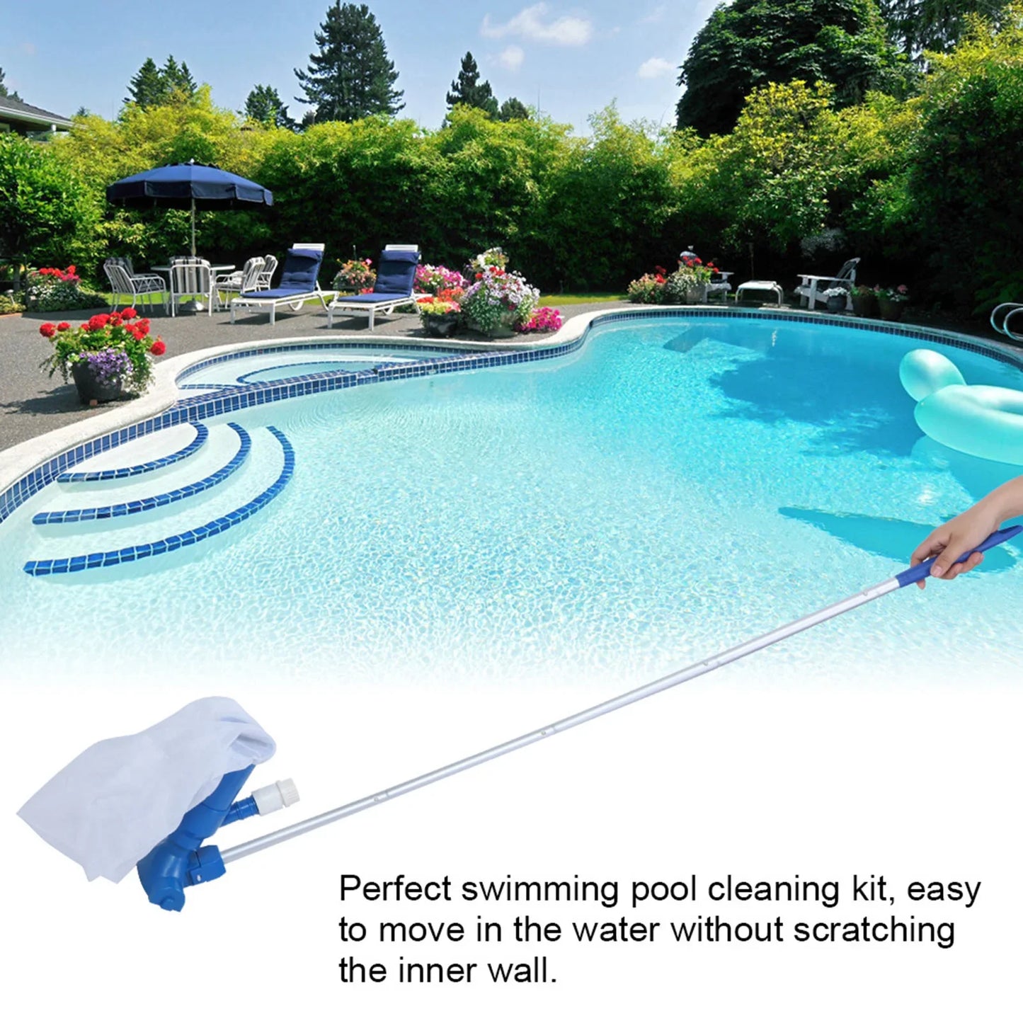 Kit de Nettoyage pour Piscine avec Perche Télescopique - Filtre à Mailles et Accessoires pour L' Entretien de la Piscine