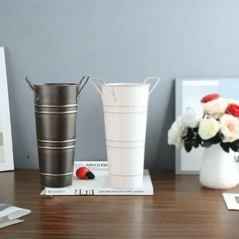 Pot De Fleurs En Fer Rétro Avec Poignées - Pot De Fleurs Décoratif En Métal Pour La Maison