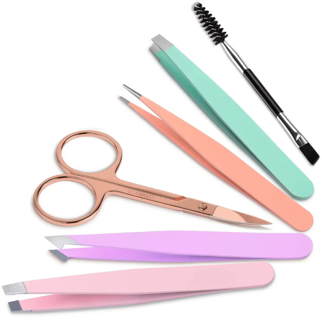 Set de Pincettes de Précision - Kit de 6 Pincettes à Sourcils avec Étui de Voyage