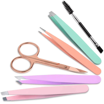 Set de Pincettes de Précision - Kit de 6 Pincettes à Sourcils avec Étui de Voyage