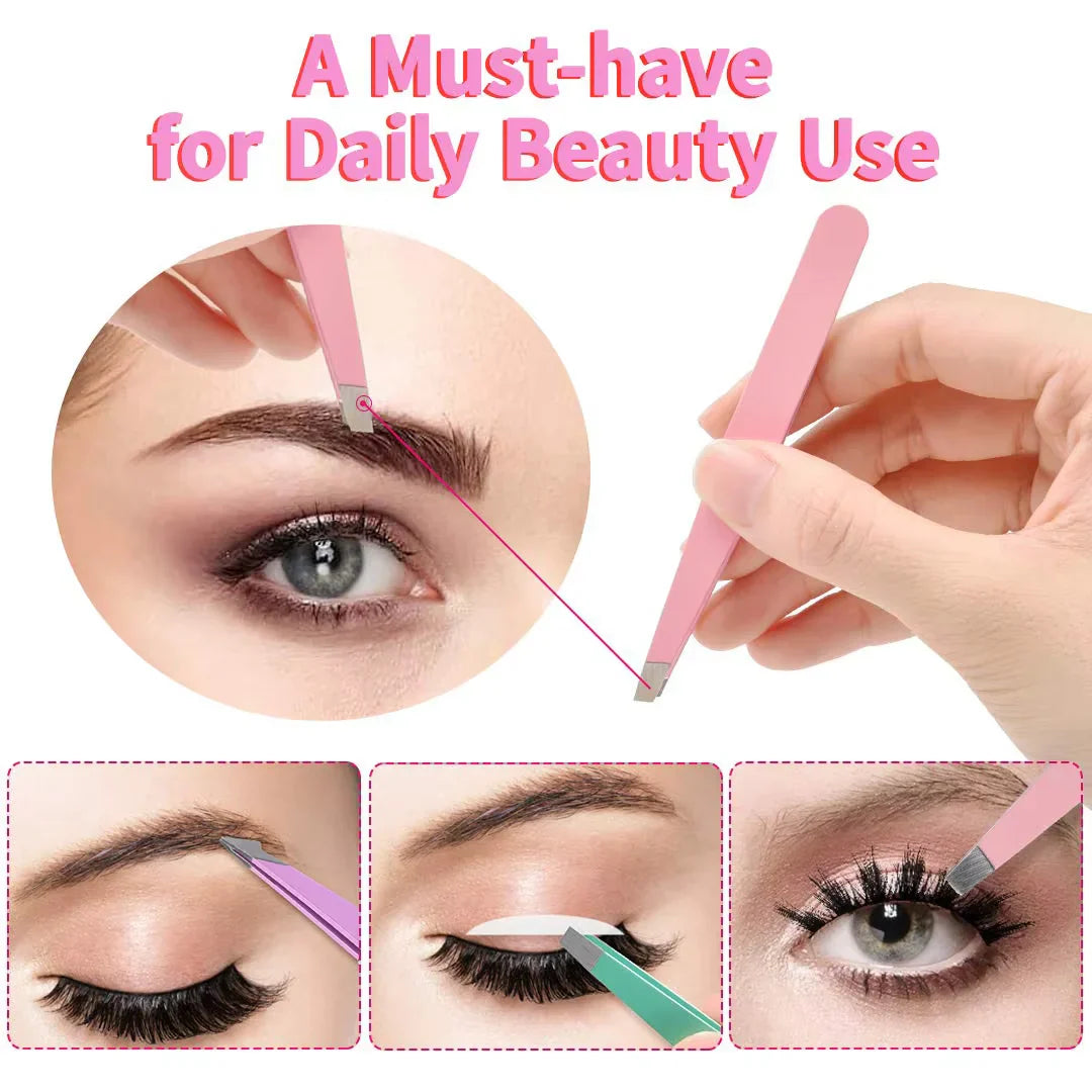 Set de Pincettes de Précision - Kit de 6 Pincettes à Sourcils avec Étui de Voyage