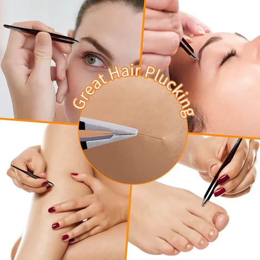 Set de Pincettes de Précision - Kit de 6 Pincettes à Sourcils avec Étui de Voyage