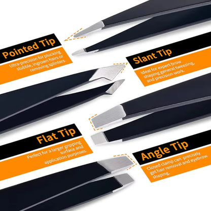 Set de Pincettes de Précision - Kit de 6 Pincettes à Sourcils avec Étui de Voyage