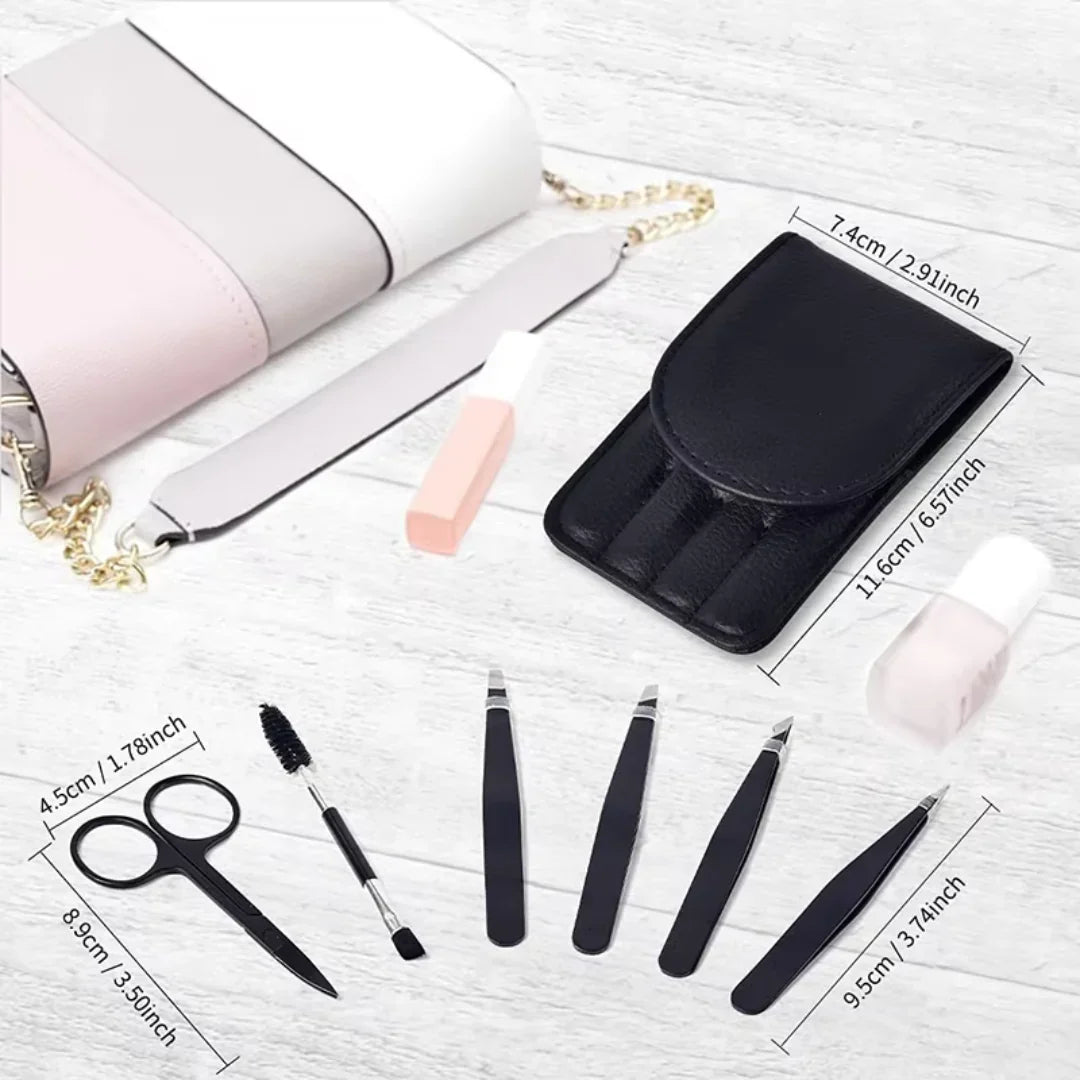 Set de Pincettes de Précision - Kit de 6 Pincettes à Sourcils avec Étui de Voyage