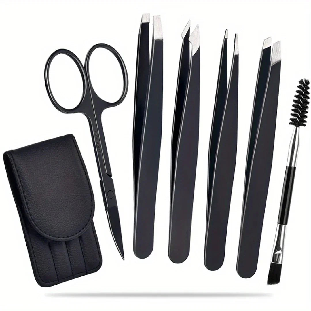 Set de Pincettes de Précision - Kit de 6 Pincettes à Sourcils avec Étui de Voyage