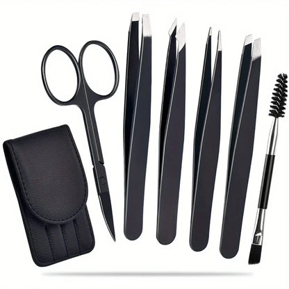Set de Pincettes de Précision - Kit de 6 Pincettes à Sourcils avec Étui de Voyage