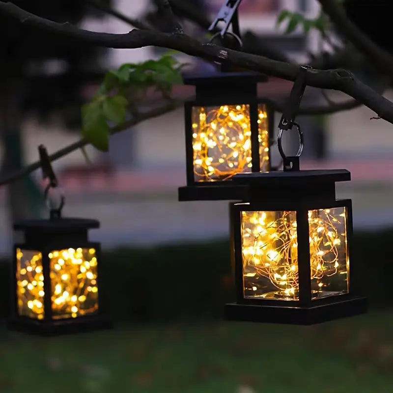 Lanterne Solaire à Led avec Fil Lumineux et Clip de Suspension - Eclairage de Jardin Étanche pour Terrasse et Balcon