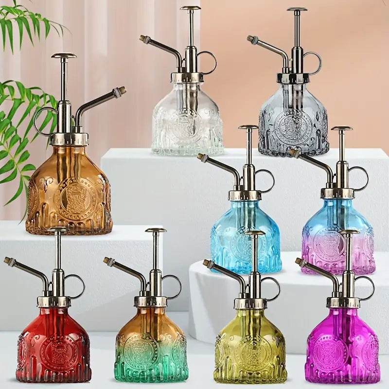 Bouteille En Verre Gaufré Avec Buse En Métal - Vaporisateur Pour L' Arrosage Des Fleurs Au Design Vintage