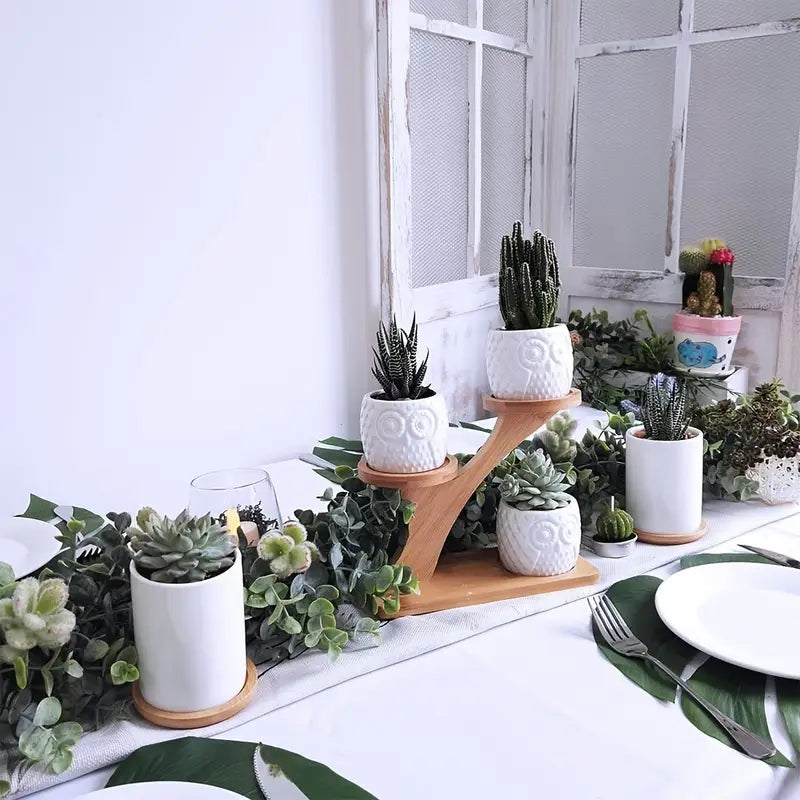 Porte-plantes Décoratif en Bois - Pots à Plantes au Design de Hibou pour Succulentes et Plantes D' Intérieur