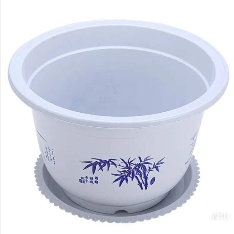 Pot De Fleurs En Plastique Avec Motif De Bambou - Pot De Plantes Élégant Pour Le Balcon Et Le Jardin