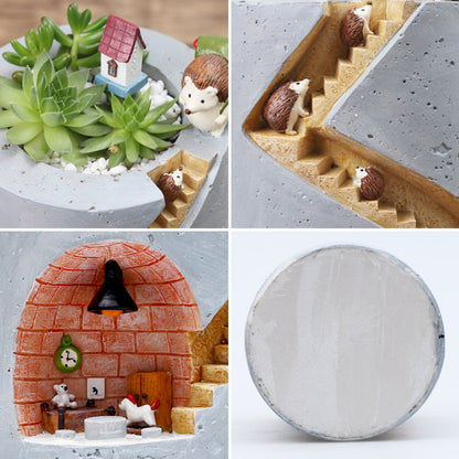 Pot De Plantes Décoratif Avec Hérisson Et Lapin Miniatures - Design Créatif De Cage D' Escalier Pour Plantes