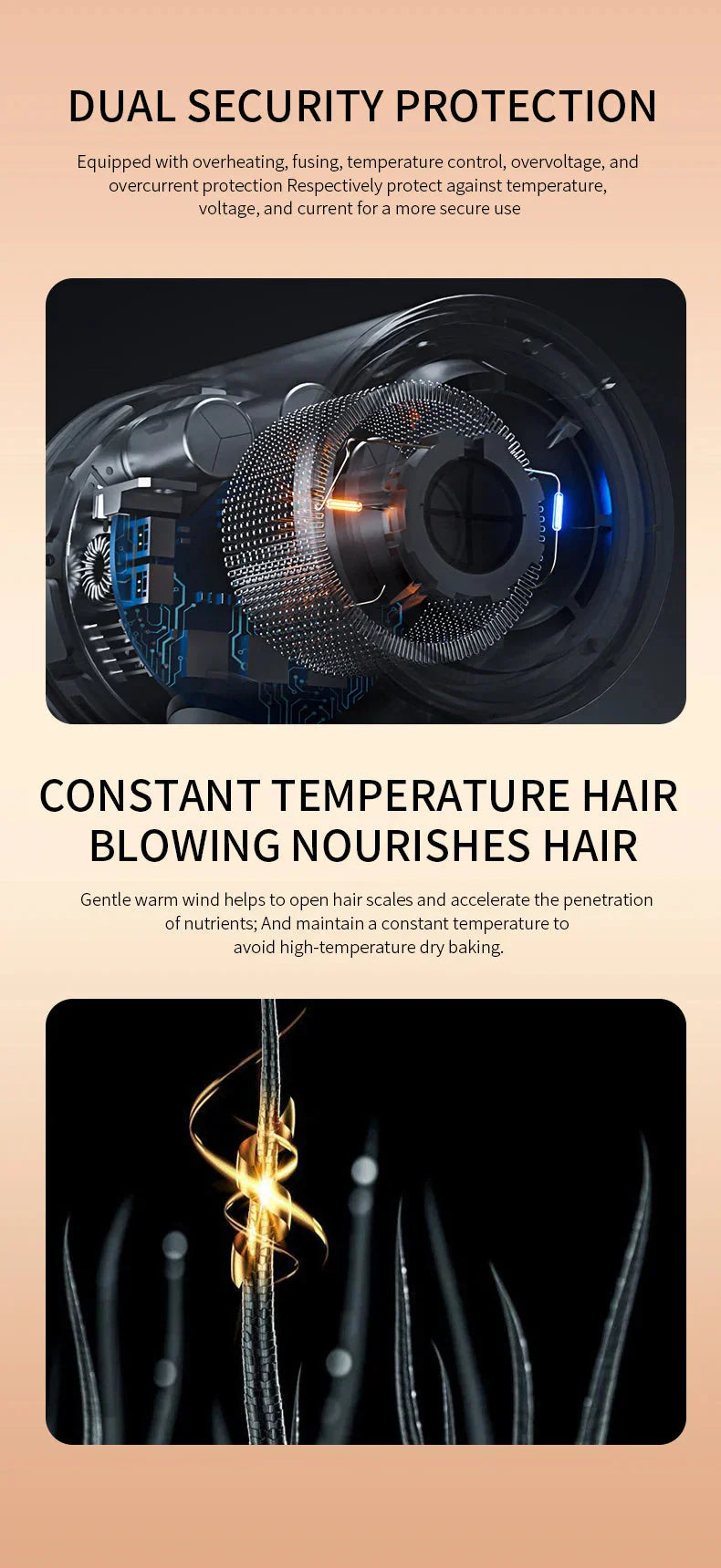Sèche - Cheveux Haute Performance 2400w avec Fonction Air Froid et Air Chaud - Technologie Ionique