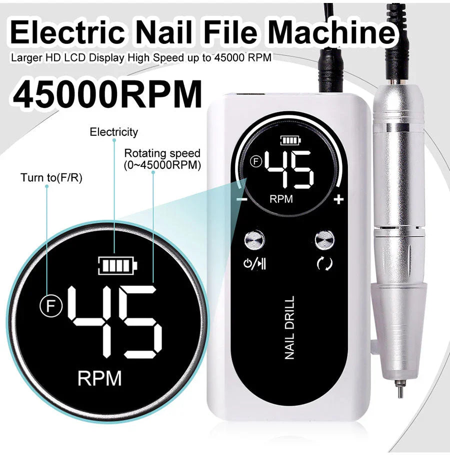 LimeàOngles Électrique Portable Haute Performance 45000rpm avec Batterie | Design Silencieux pour Manucure Professionnelle