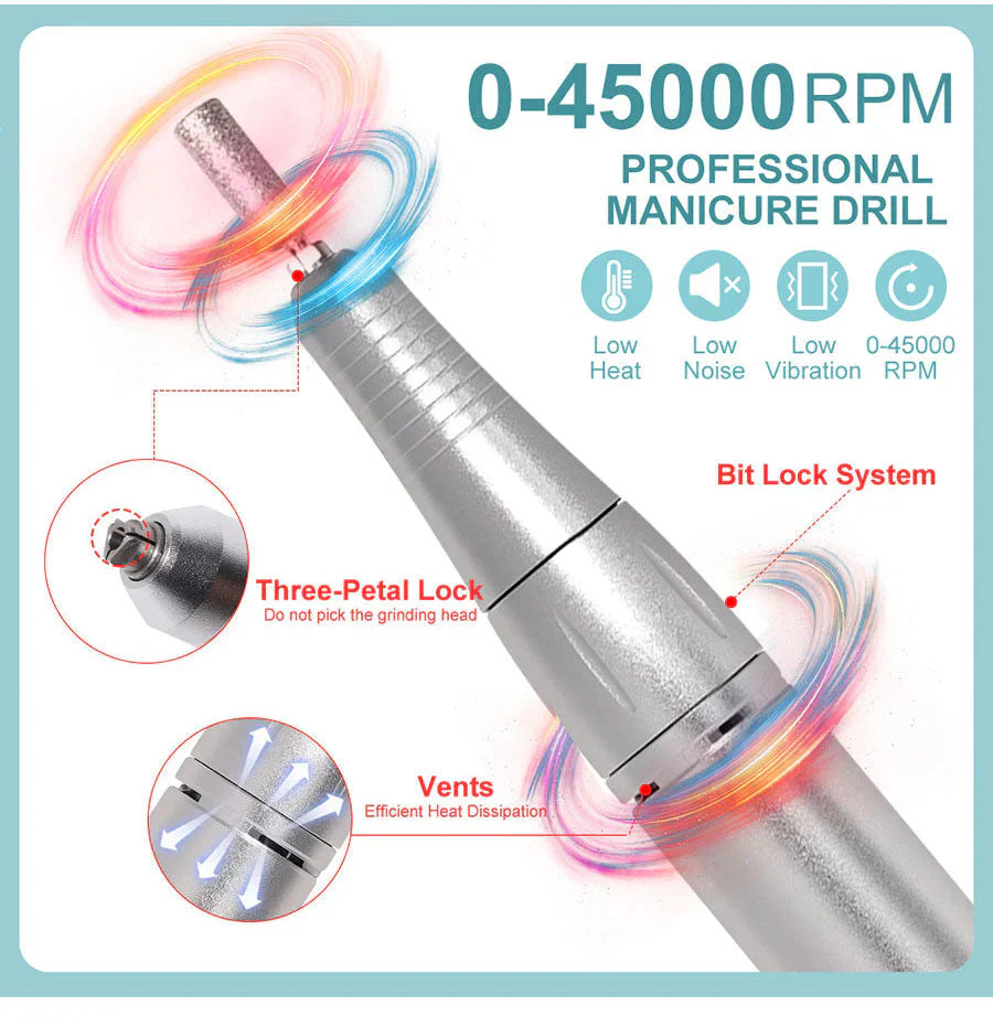 LimeàOngles Électrique Portable Haute Performance 45000rpm avec Batterie | Design Silencieux pour Manucure Professionnelle