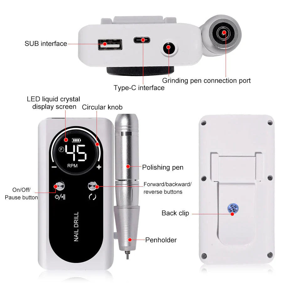 LimeàOngles Électrique Portable Haute Performance 45000rpm avec Batterie | Design Silencieux pour Manucure Professionnelle