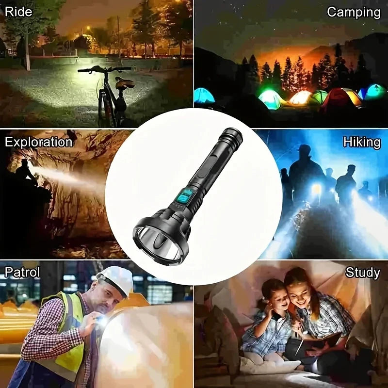 Lampe de Poche Led 90000lm - Projecteur de Recherche Tactique avec Charge Usb et Éclairage Super Lumineux