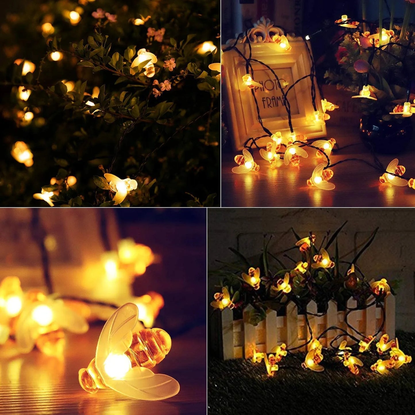 Chaîne Lumineuse Solaire Abeille - Lampes Décoratives LED Pour Jardin & Terrasse , Éclairage Extérieur Avec Design D' Abeille