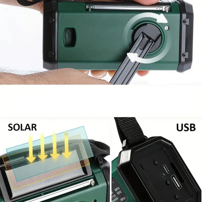 Radio D' Urgence Solaire avec Powerbank - Radio à Manivelle avec Lampe de Poche à Led pour le Camping et L' Extérieur