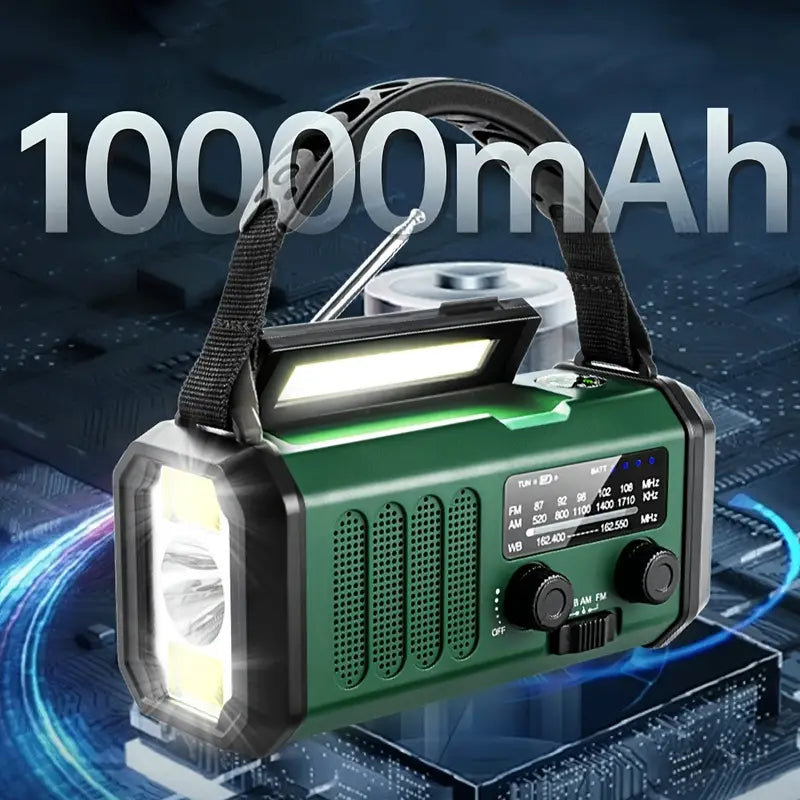 Radio D' Urgence Solaire avec Powerbank - Radio à Manivelle avec Lampe de Poche à Led pour le Camping et L' Extérieur