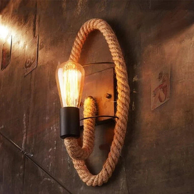 Applique Murale Vintage en Corde - Lampe Murale Rustique au Design Industriel